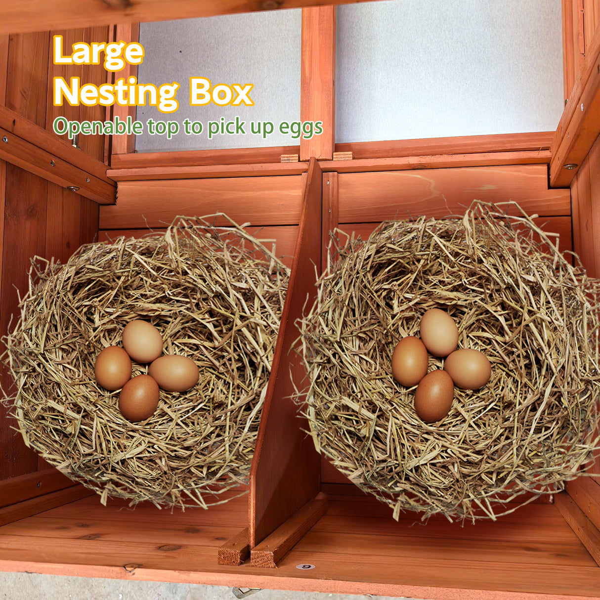 Large Wooden Chicken Coop with Nesting Box and Ventilated Hen House