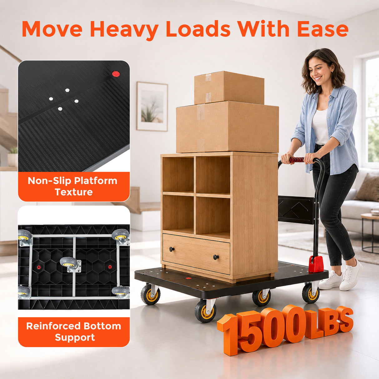 25.5"x43.5" Platform Truck with 1500lbs Capacity