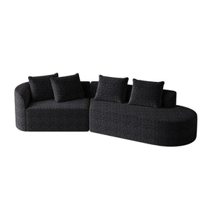 Upholstered Oversized Sectional Sofa, 4 Seater Extra Deep & Wide Curved Cloud Couch With 4 Throw Pillows For Living Room - Black