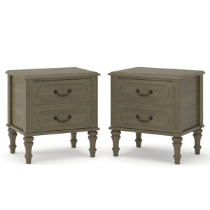 Fluted Nightstand 2-Piece Set, 21-Inch, Mid Century Modern Solid Wood, Antique Bronze
