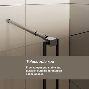 Glass Shower Door, Shower Sliding Door Walk In Shower Screen Dual Usage, 1 / 4" Thick Glass Panel With Stainless Steel Handle, Supporting Bar - Black