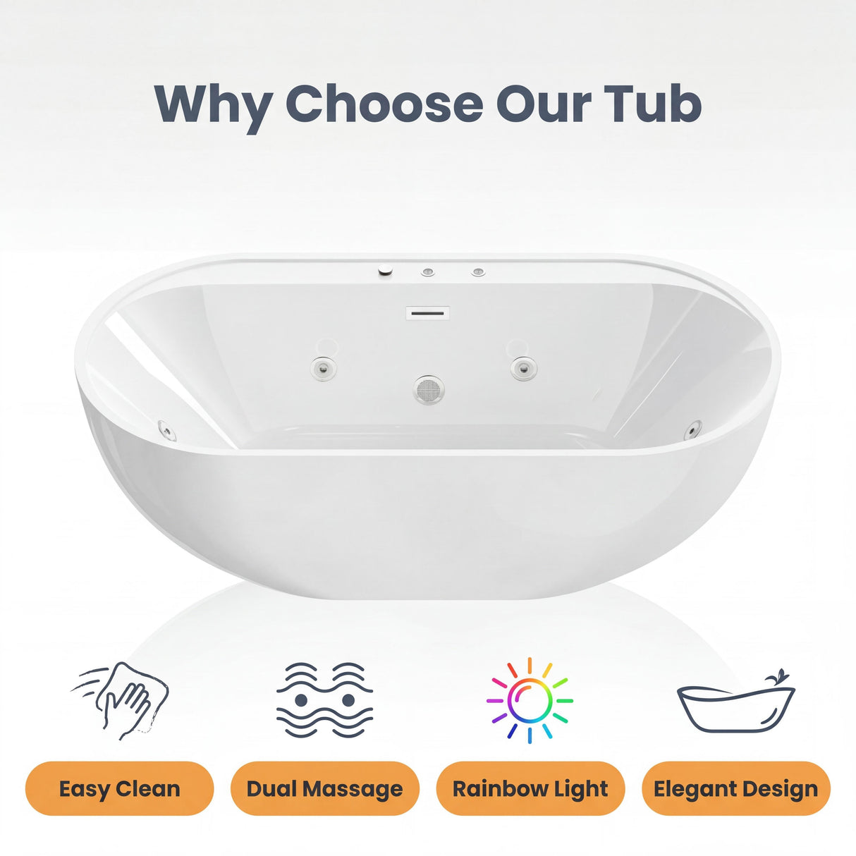 67" Whirlpool and Air Bath Soaking Combination Tub with Adjustable Speed Air Blower