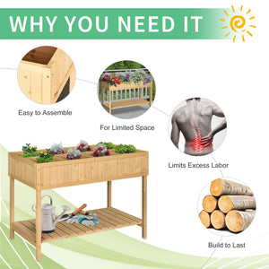Outsunny 43" Wooden Raised Garden Bed with 8 Pockets and Shelf
