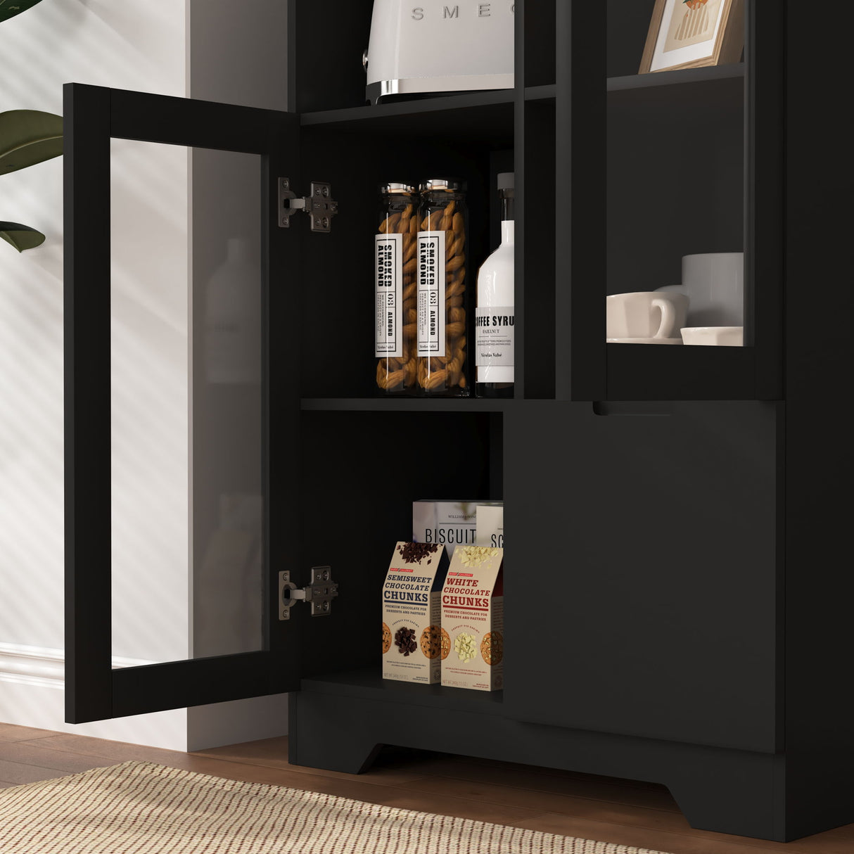 Modern Cabinet With Glass Doors And Drawer