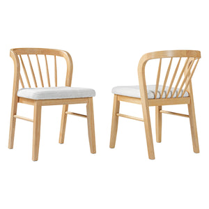 Mid-Century Modern Rubber Wood Dining Chair With Upholstered Seat (Set of 2)