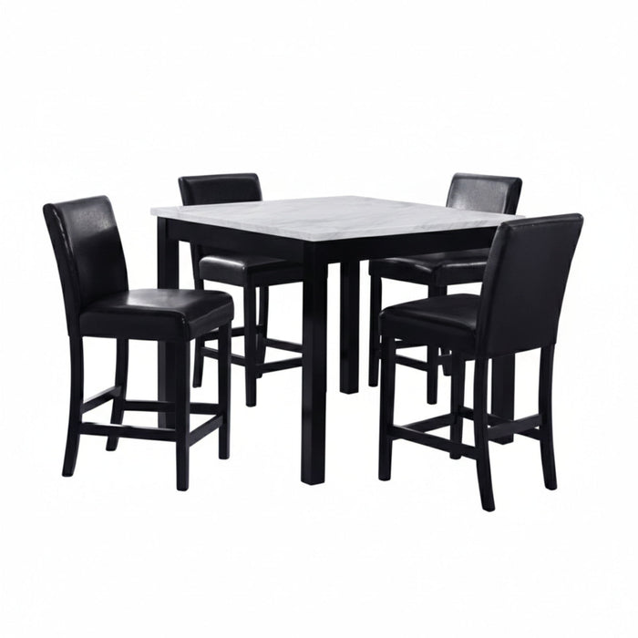 Modern 5 Piece Counter Height Dining Set with Tufted Nail Head Chairs - Black
