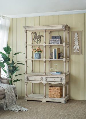 Adela French Country Bookcase Display Storage Shelf Etageres - Antique White