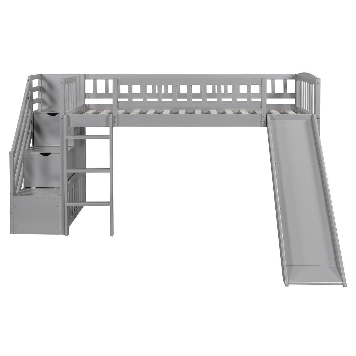 Loft Stairway Bed With 2 Drawers, Convertible Ladder And Slide