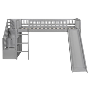 Loft Stairway Bed With 2 Drawers, Convertible Ladder And Slide
