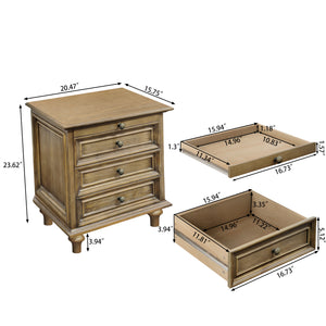 Farmhouse Nightstand with 4 Drawers and Hidden Pull-Out Shelf, Light Brown