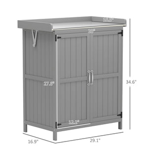 Wooden Potting Bench with 2 Doors and Outdoor Storage Cabinet