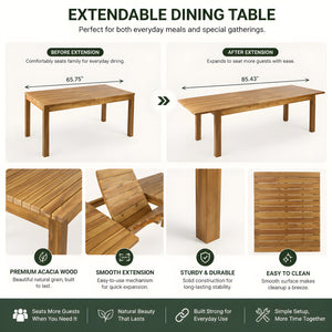 7 Pieces Acacia Wood Outdoor Dining Set with Cushions