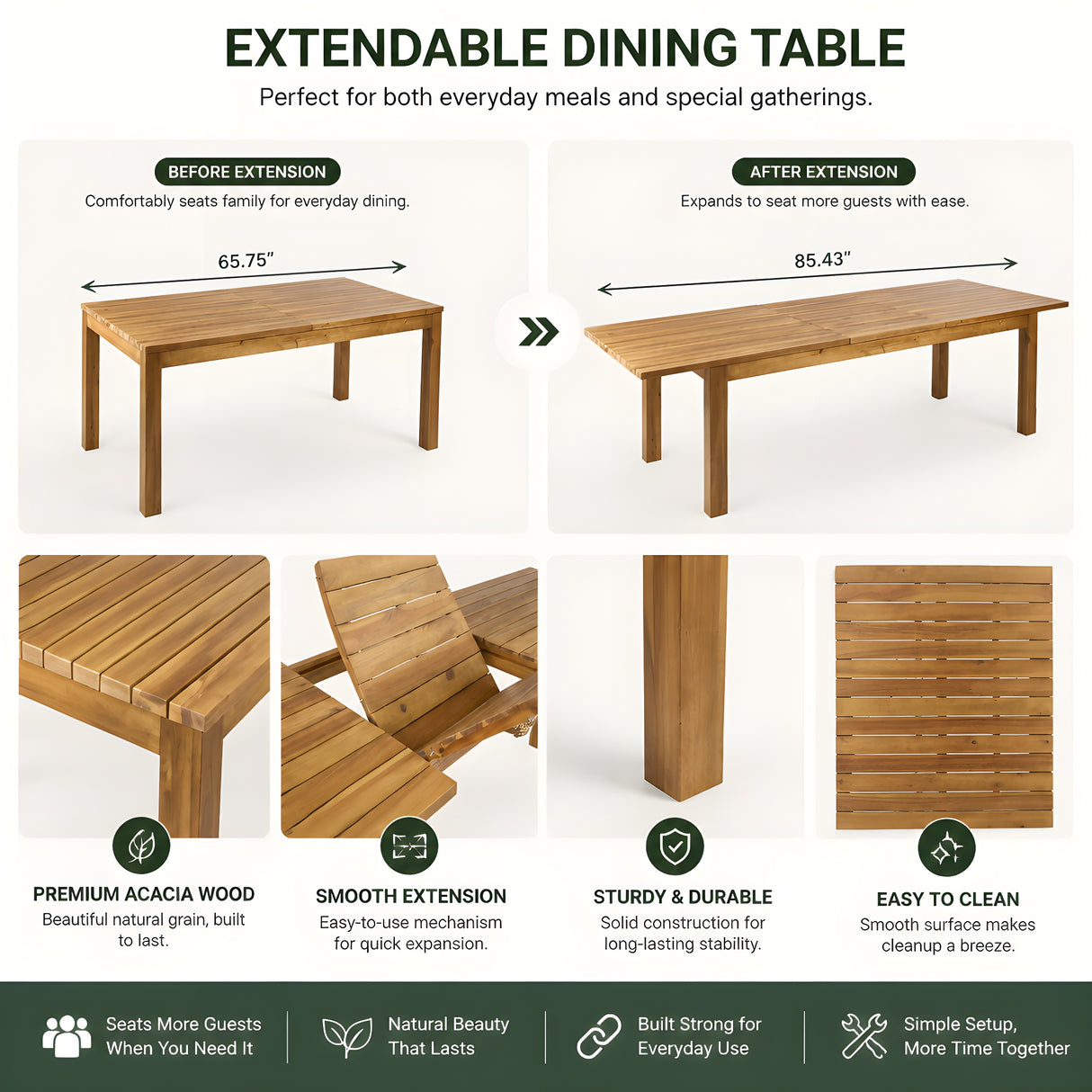 7 Pieces Acacia Wood Outdoor Dining Set