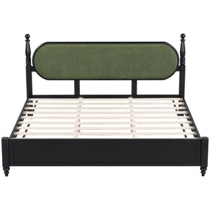 King Bed Frame, Solid Wood Platform with Slats, Modern