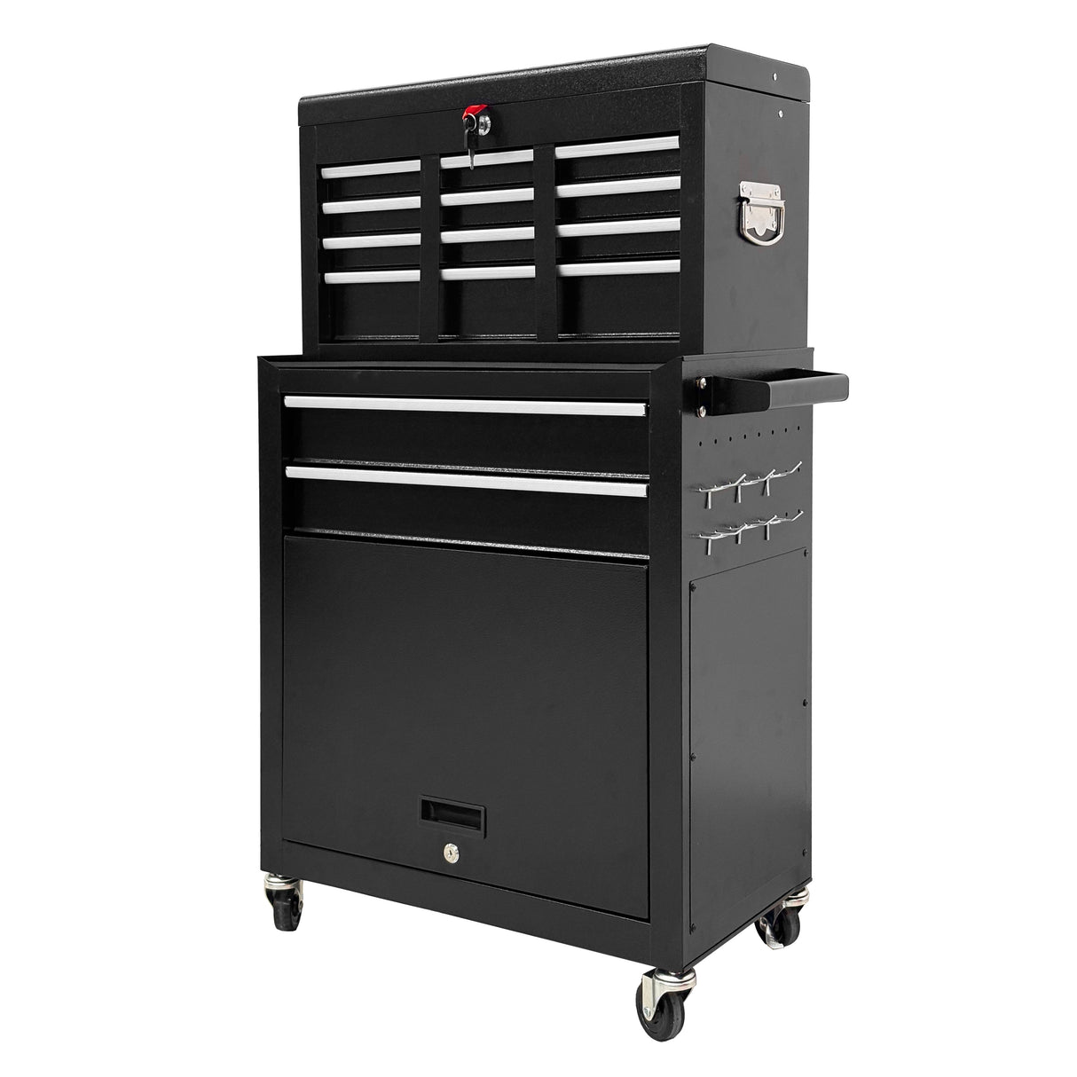 8‑Drawer High‑Capacity Rolling Tool Chest, 2‑in‑1 Detachable Top Box,Metal Tool Storage Cabinet with Drawer Liners, Lockable Wheels &  Side Hooks, Heavy‑Duty Tool Cart for Garage Workshop‑Black