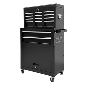 8‑Drawer High‑Capacity Rolling Tool Chest, 2‑in‑1 Detachable Top Box,Metal Tool Storage Cabinet with Drawer Liners, Lockable Wheels &  Side Hooks, Heavy‑Duty Tool Cart for Garage Workshop‑Black