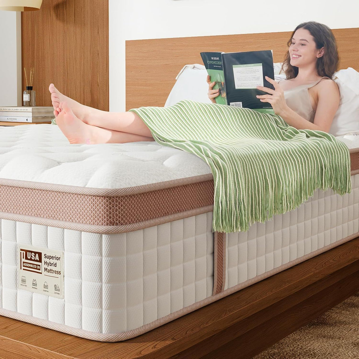 14" , Firm Hybrid Mattress, Gel Memory Foam & Pocket Springs, Pressure Relief, Motion Isolation, Ergonomic Bed - White - King