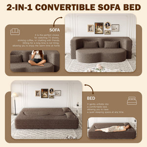 Modern Floor Sleeper Sofa Bed With 2 Pillows, Convertible Twin Size Folding Mattress For Living Room