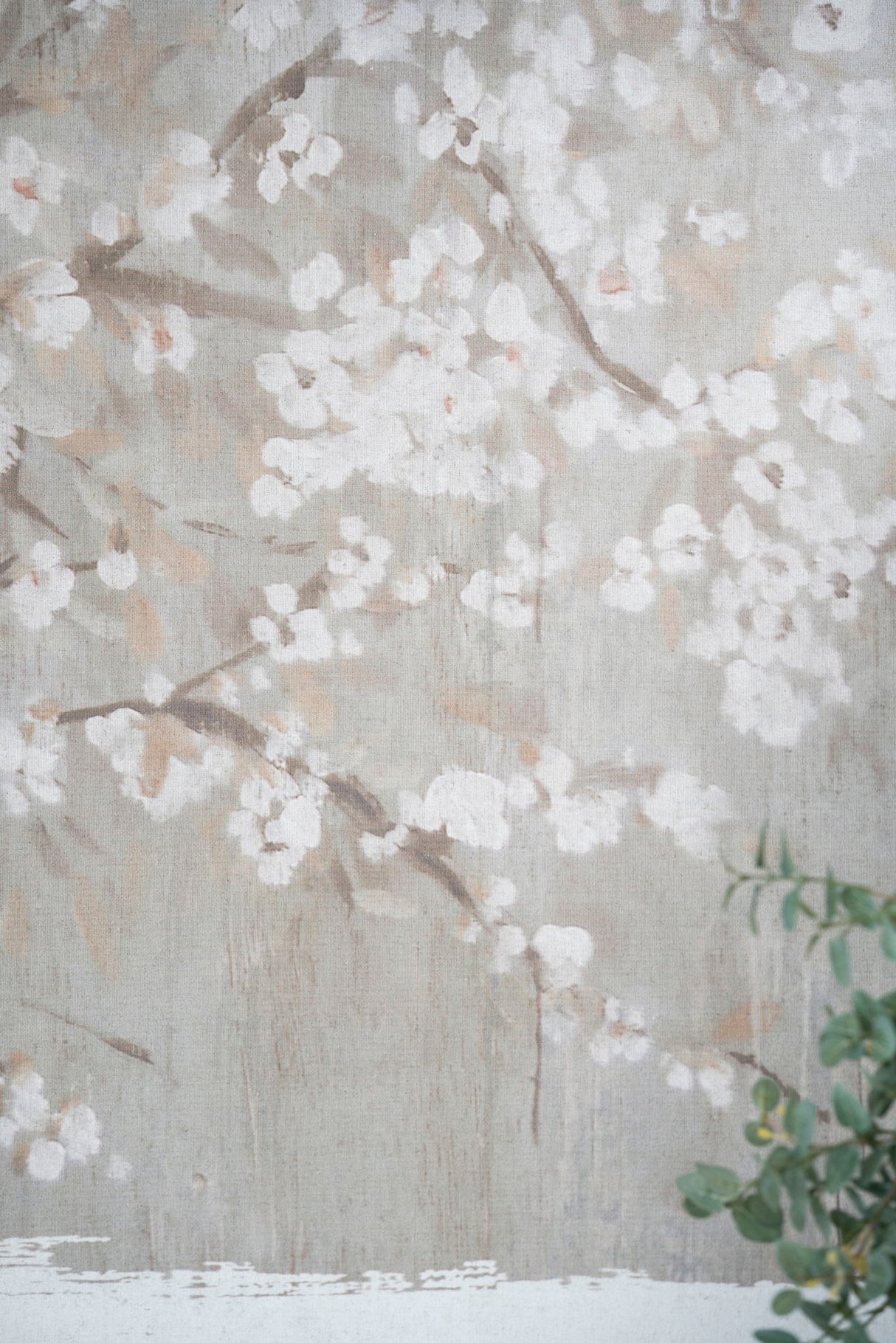 Large Cherry Blossom Canvas Art Print, Home Decor Accent Piece - Gray / White Matte