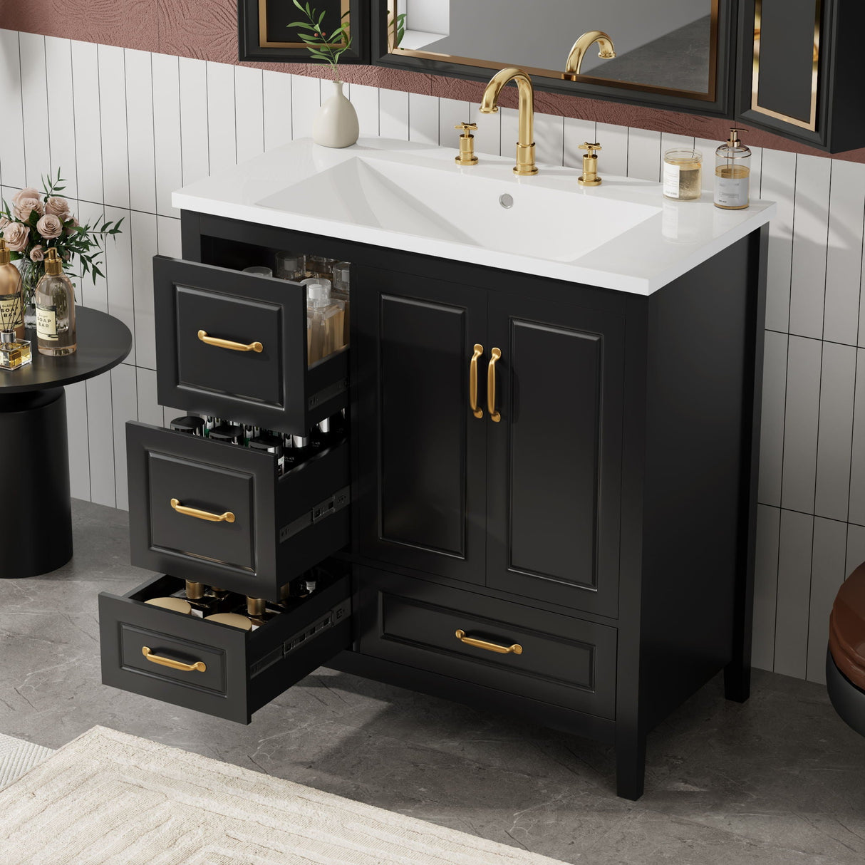 Bathroom Vanity With Sink, Soft Closing Doors & Drawers, Metal Handles - Best Buy Furniture