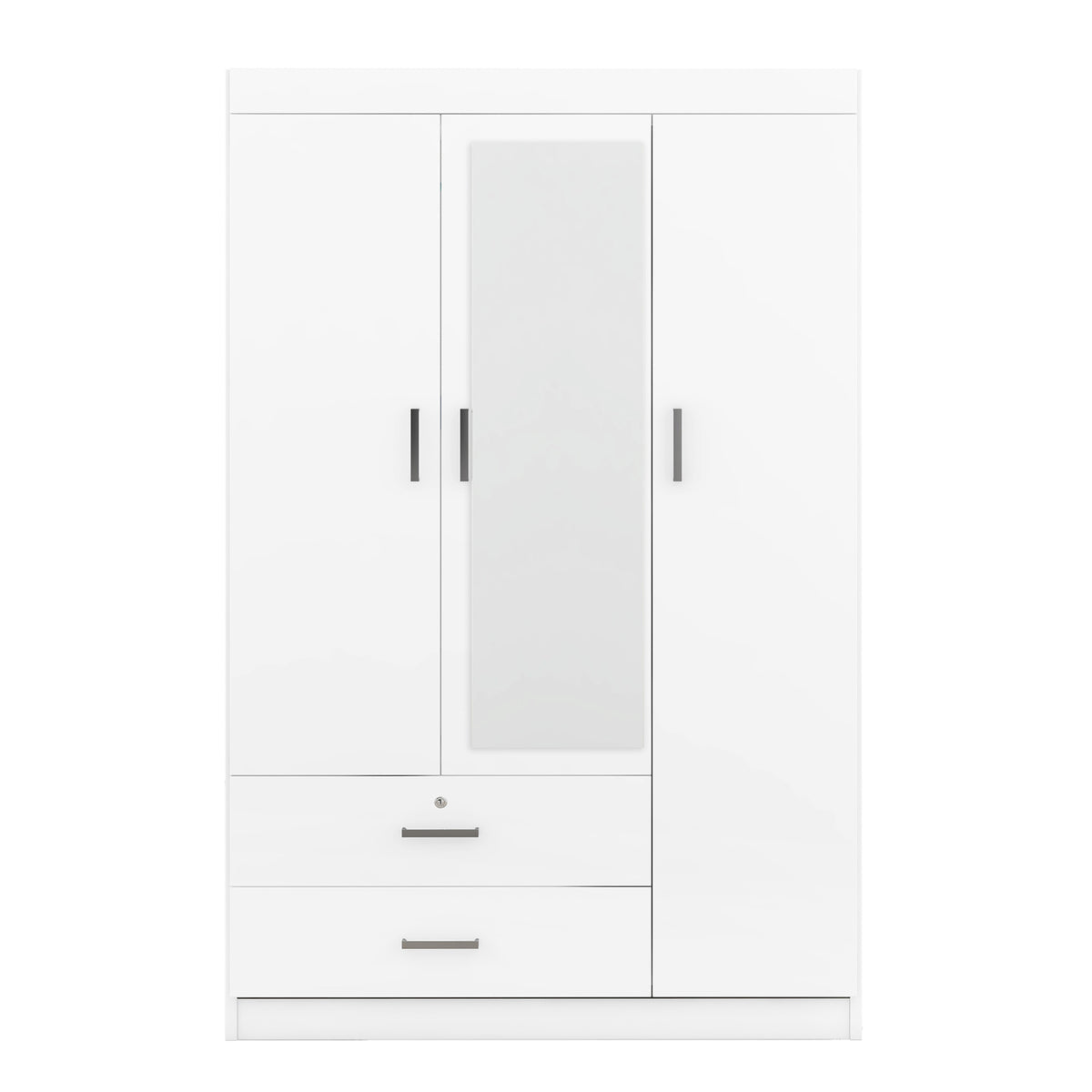 3-Door Mirror Wardrobe with Shelves, White