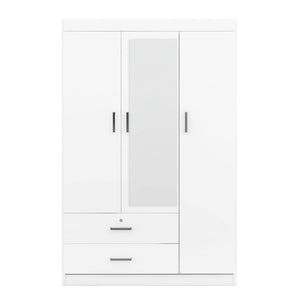 3-Door Mirror Wardrobe with Shelves, White