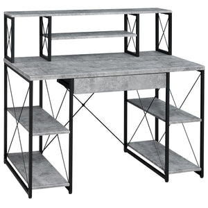 Grey and Black Desk with Drawer - Wood and Metal