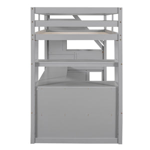 Loft Bed With Desk, Shelves, 2 Drawers, Storage Staircase