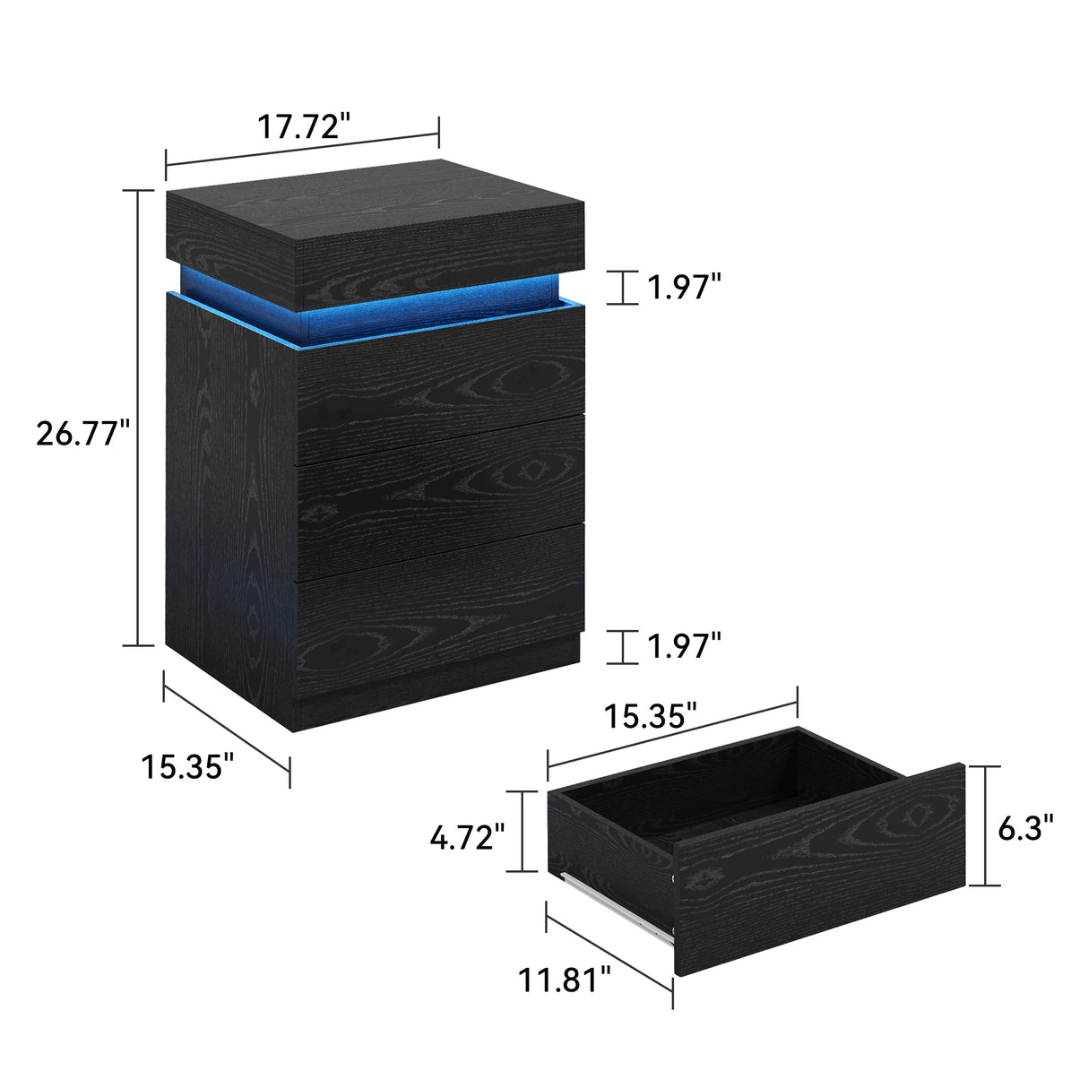 Nightstand with Built-In Charging Station and LED Lighting