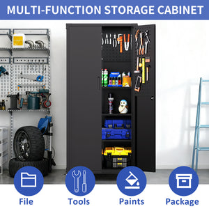 71" All-Black Metal Garage Storage Cabinet with Wheels