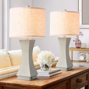 Modern Dimmable Resin Table Lamp with USB Port, 24-Inch, Brown, Set of 2
