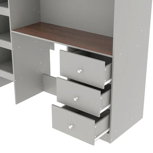 Loft Bed With Built In Wardrobe, Desk, Shelves, And Drawers