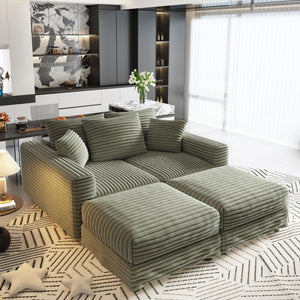 Convertible Deep Seat Sofa With Soft Pillows And Ottomans