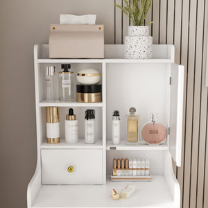 3 In 1 Dressing Table With LED Mirror & Storage Stool, Compact Makeup Vanity - White