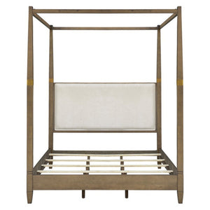Queen Canopy Bed Frame With Upholstered Headboard - Brown
