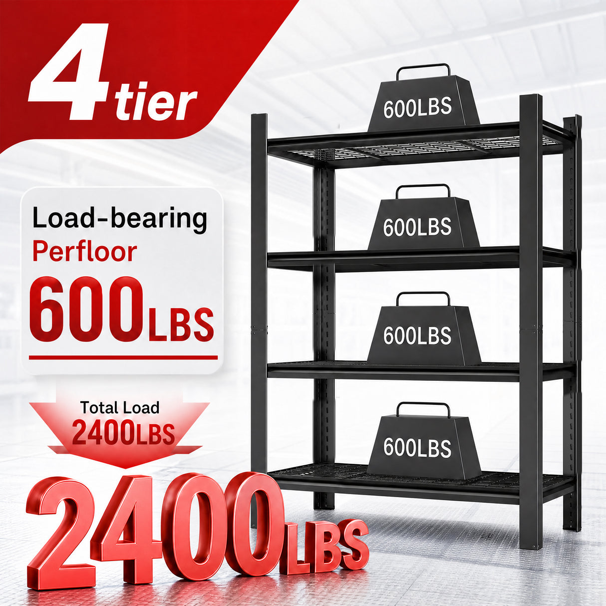 60"H 4-Tier Adjustable Heavy Duty Shelving Metal Mesh Storage Rack (2240 Lbs Loading Capacity) - Metal Shelf Organizer for Pantry, Garage, Kitchen - 40"W*20"D*60"H -