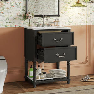 Wave Design Bathroom Vanity With Sink, 2 Drawers And Open Shelf