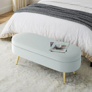 Ottoman Oval Storage Bench, Flannel with Metal Legs-Cyan