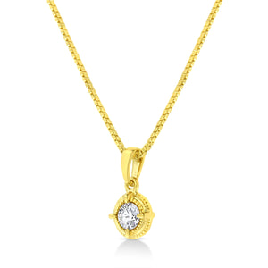 14K Yellow Gold Plated .925 Sterling Silver 1/2 Cttw Brilliant Round Cut Diamond Solitaire Milgrain 18" Pendant Necklace (K-L Color, I2-I3 Clarity)