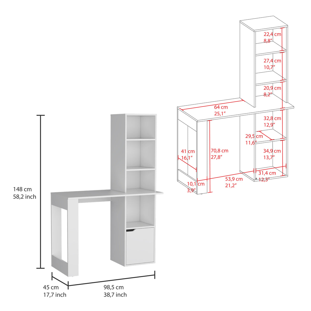Iowa Computer Desk with 1-Cabinet and 4-Tier Bookcase