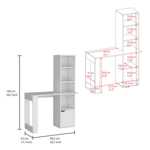 Iowa Computer Desk with 1-Cabinet and 4-Tier Bookcase