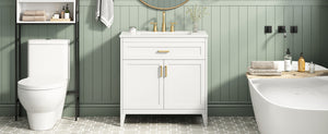 30-Inch Bathroom Vanity with Ceramic Sink Top, Soft-Close Doors, White