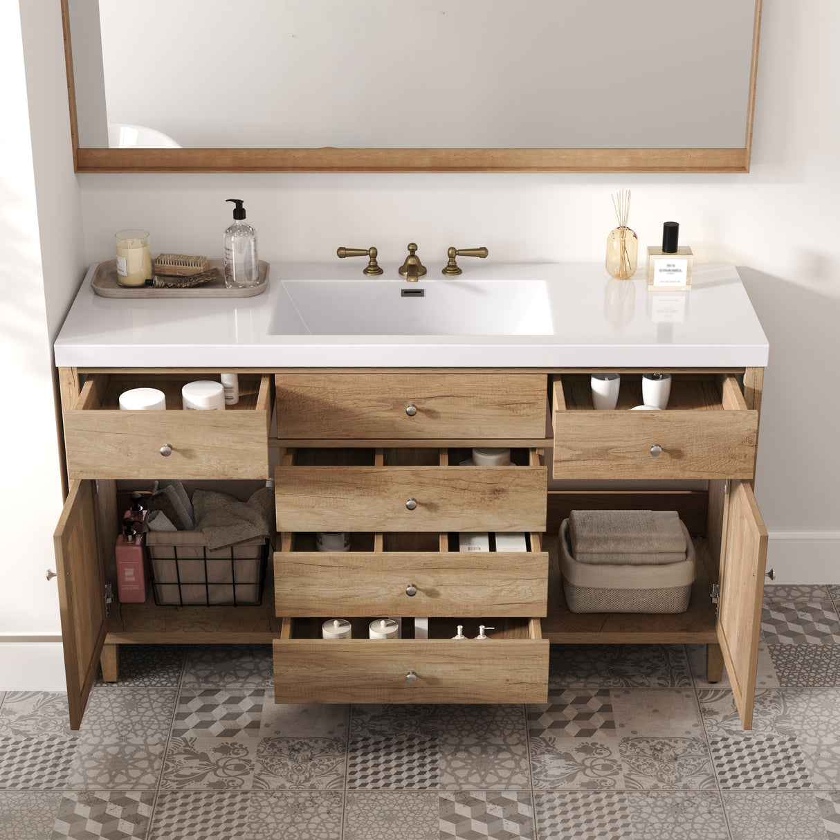 60" Bathroom Vanity with SMC Sink and Rattan Doors