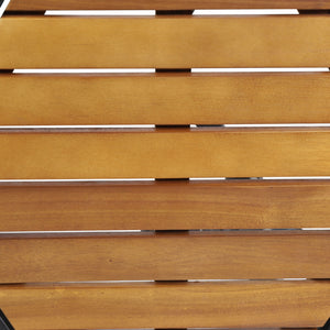 Outdoor Side Table With Iron Base And Slatted Top - Brown