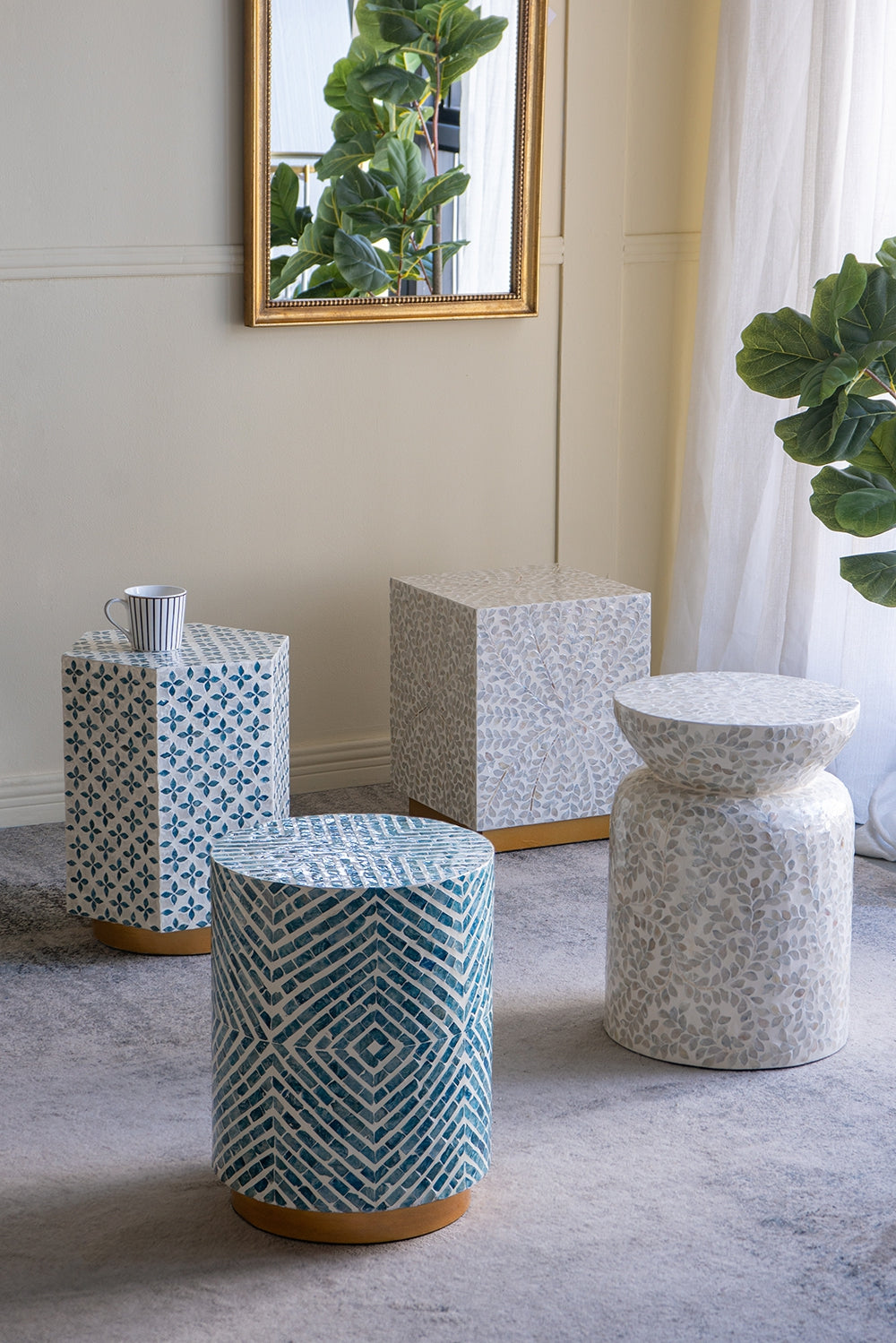 14x14x18" Square Accent Stool with Capiz Shell Finish