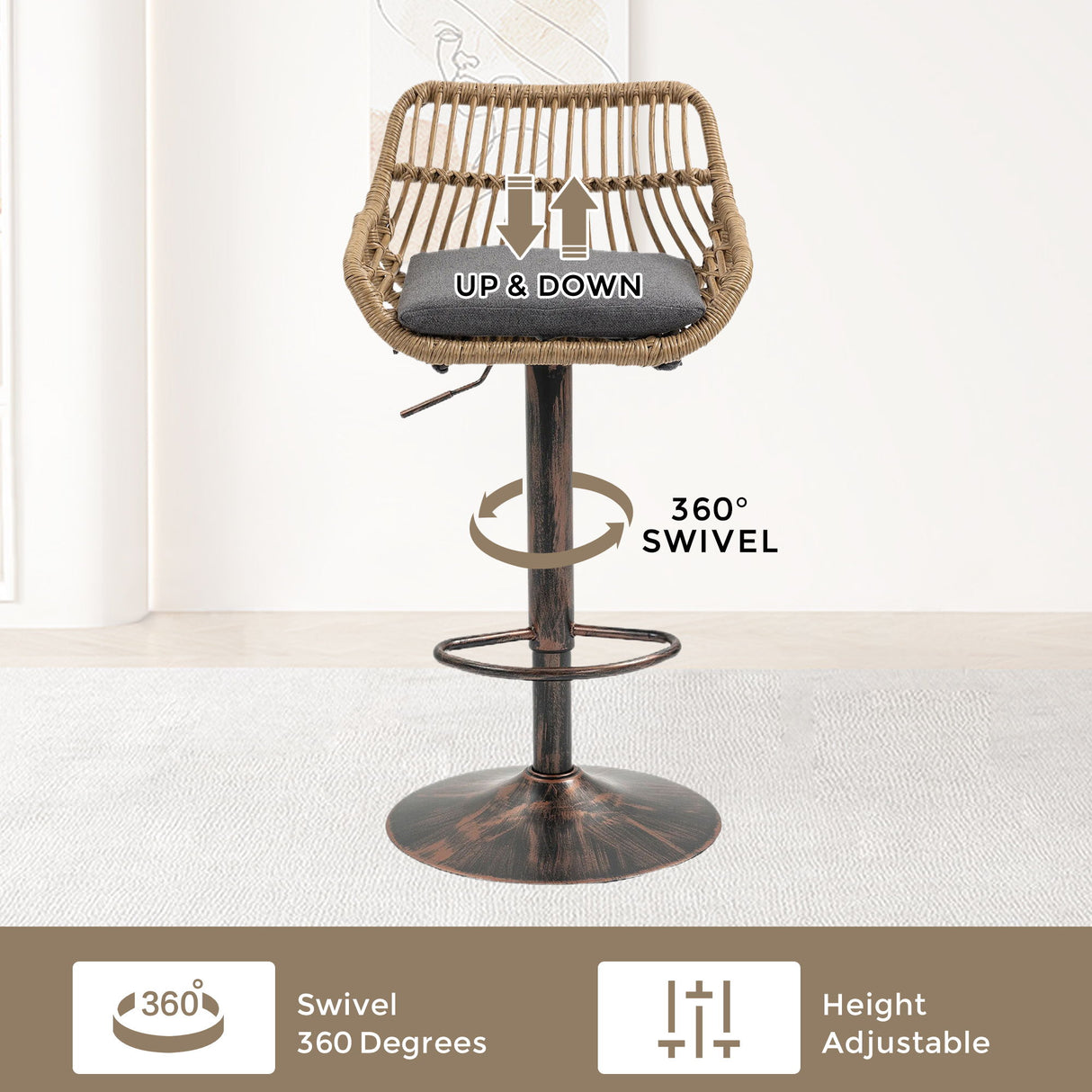 Modern Swivel Bar Stools Adjustable Counter Chairs With Footrest (Set of 2)