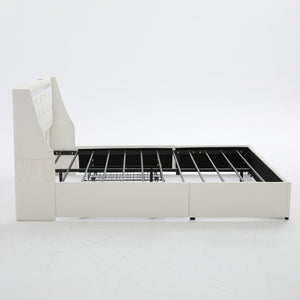 Wingback Upholstered Bed Frame With LED Lights, Charging Station