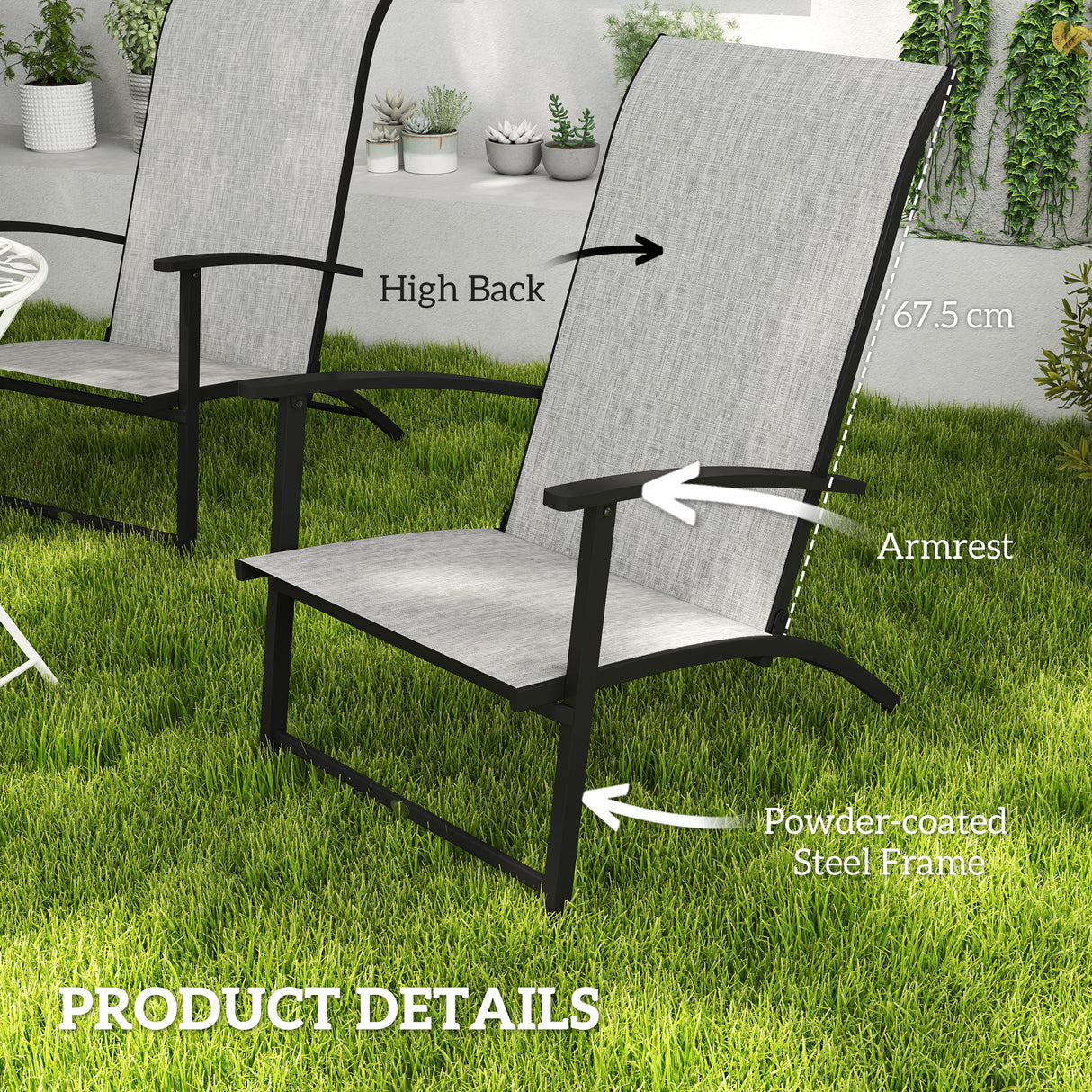 Outsunny Folding Patio Chairs Set of 2, Portable Outdoor Dining Chairs with High Back, Armrests