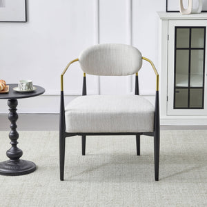 Mid Century Modern Upholstered Accent Armchair With Tapered Legs - Beige / Black / Gold