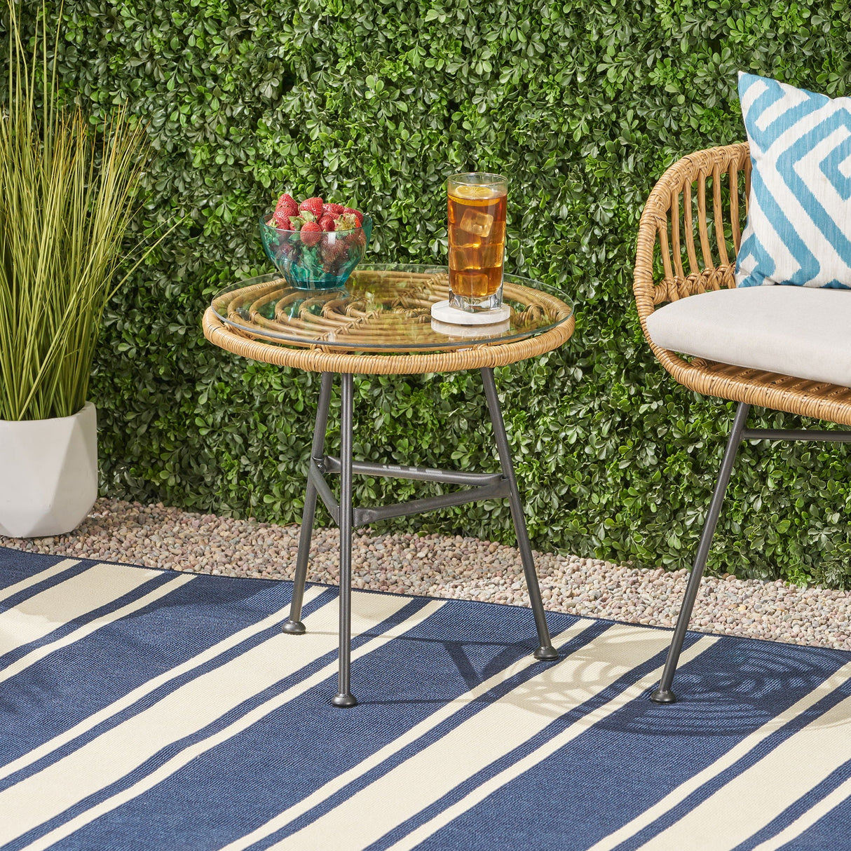 Petrichor - Outdoor Side Table With Tempered Glass And Steel Frame - Best Buy Furniture